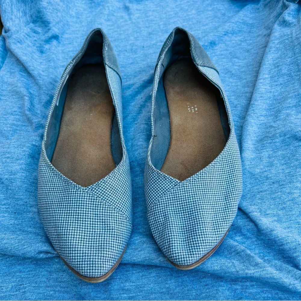 TOMS Jutti Ballet Gray Blue Check Flats